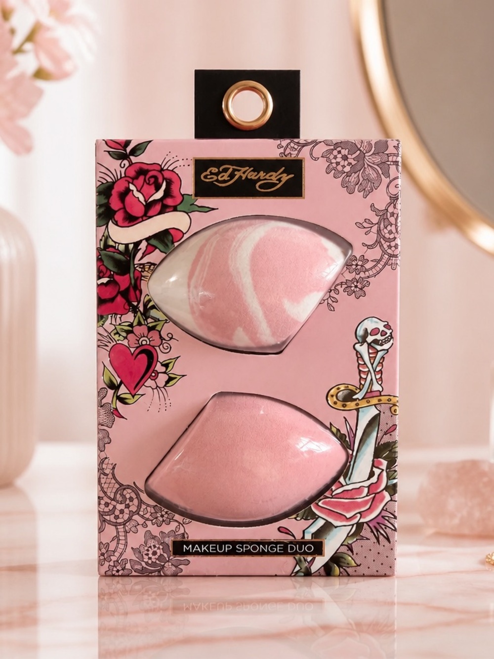 Ed Hardy Pink Makeup Sponge Duo 2 Pc Beauty Blending Set New